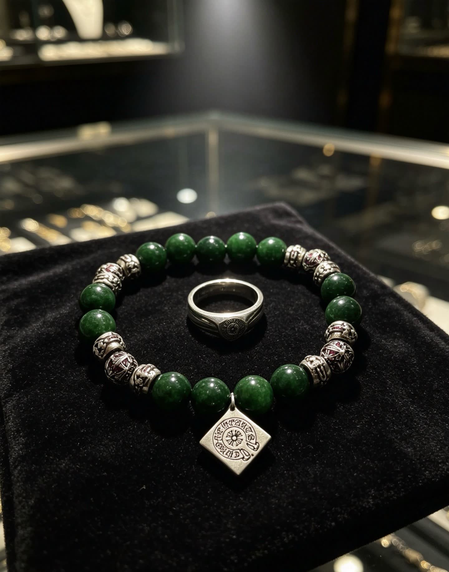 Chrome Hearts Beaded Bracelet with Silver Charms